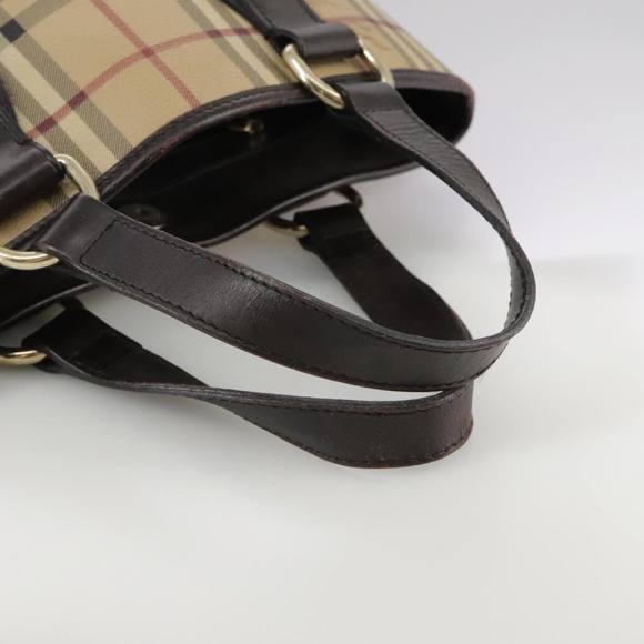 BURBERRY Nova Check Tote Bag PVC Leather Beige Brown gold Auth 108388 - Picture 7 of 16